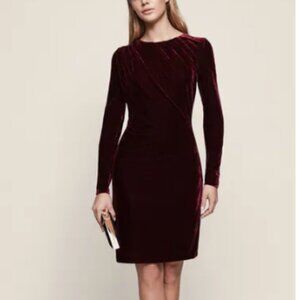 Reiss Matty Velvet Bodycon Mini Dress Burgundy Drape Detail Long Sleeves Size 6
